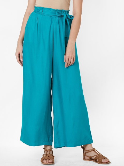 ZOLA Women Sea Green Tie-Up Parallel Trousers