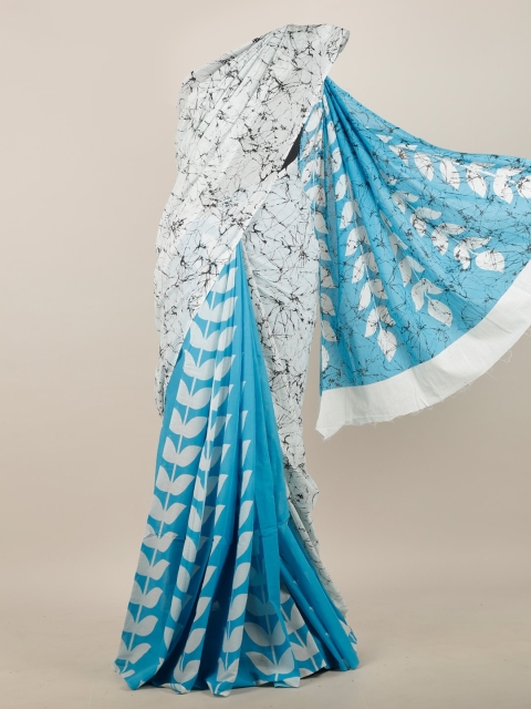 Pothys Blue & White Abstract Printed Saree