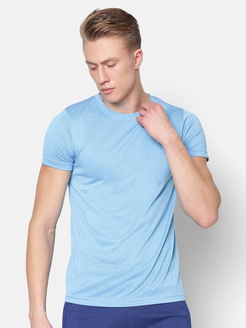 V2 Value & Variety Men Light Blue Solid Round Neck T-shirt