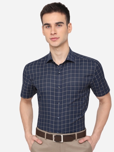 Greenfibre Men Blue Pure Cotton Regular Fit Grid Tattersall Checked Formal Shirt