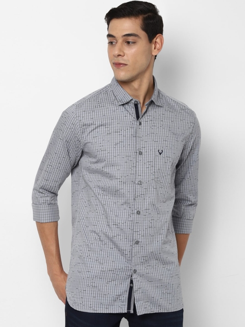 Allen Solly Men Grey Pure Cotton Slim Fit Checked Casual Shirt