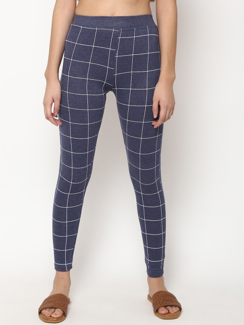 V2 Value & Variety Women Blue & White Checked Cotton Leggings