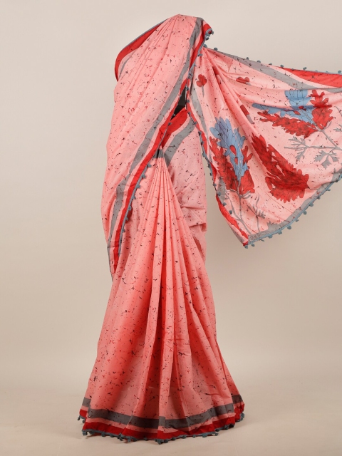 Pothys Women Pink & Grey Cotton Blend Saree