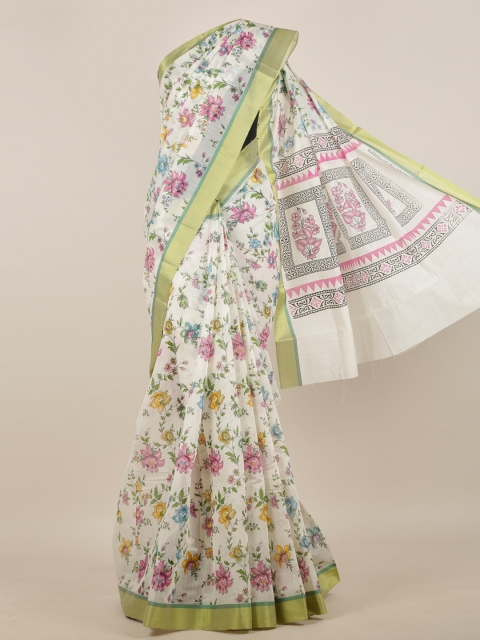 Pothys White & Pink Floral Saree