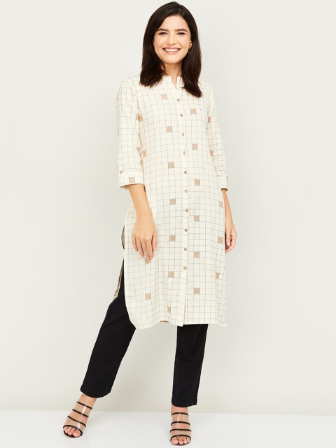 Melange by Lifestyle Women Off White & Grey Cotton Checked Thread Work Straight Kurta
Melange by Lifestyle Women Off White & Grey Cotton Checked Thread Work Straight Kurta