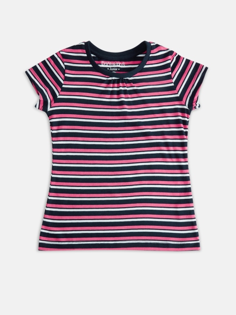 Pantaloons Junior Girls Navy Blue and Pink Striped Round Neck Pure Cotton T-shirt
Pantaloons Junior Girls Navy Blue and Pink Striped Round Neck Pure Cotton T-shirt