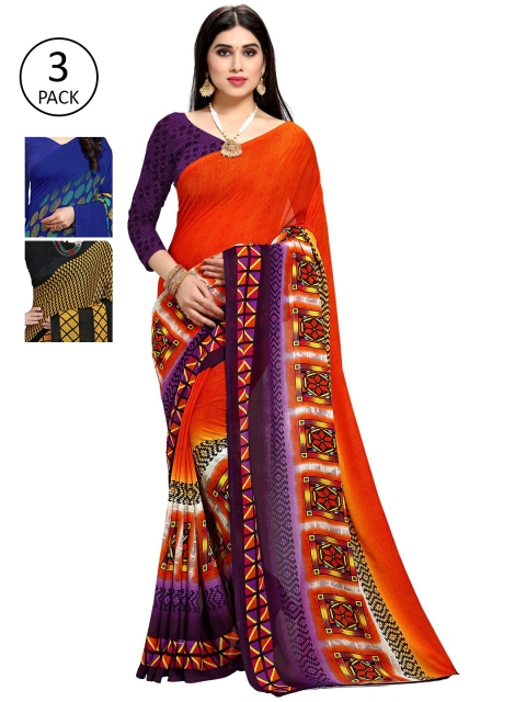 KALINI Women Women Pack of 3 Printed Sareesd, Blue