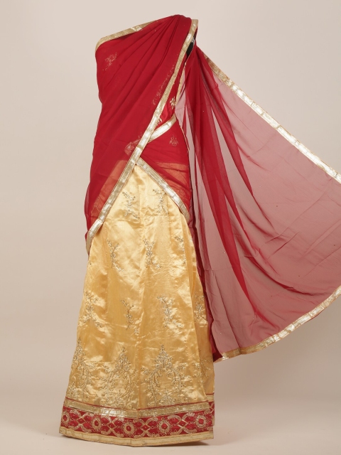 Pothys Women Maroon & Gold Embroidered Half Saree