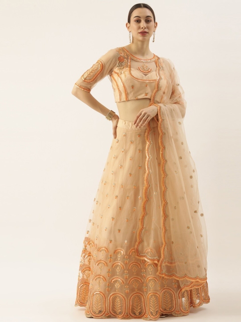 panchhi Peach-Coloured & Orange Embroidered Sequinned Semi-Stitched Lehenga & Unstitched Blouse With Dupatta
panchhi Peach-Coloured & Orange Embroidered Sequinned Semi-Stitched Lehenga & Unstitched Blouse With Dupatta