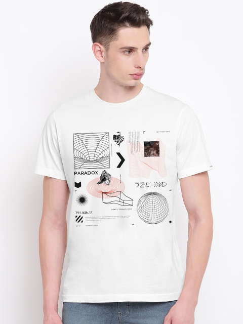 THREADCURRY Men White Printed T-shirt