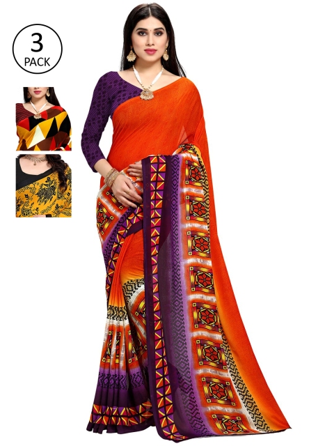 KALINI Pack Of 3 Printed Saree, Red