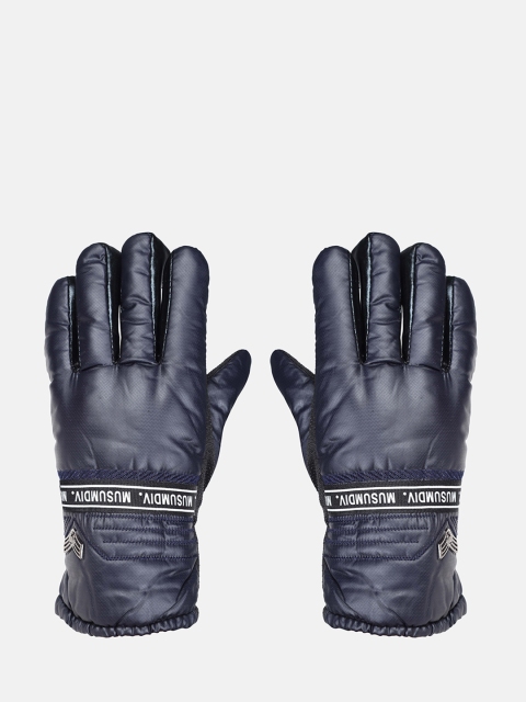 FabSeasons Unisex Navy Blue Solid Water Resistant Winter Gloves