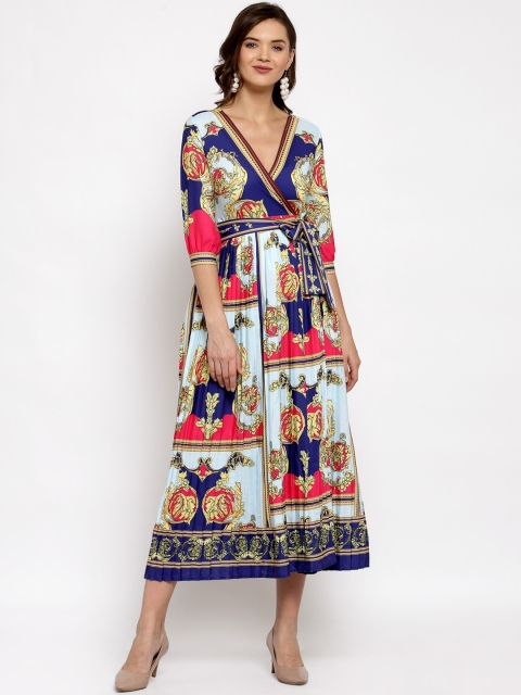 iki chic Multicoloured Ethnic Motifs Georgette Midi Dress, Multi