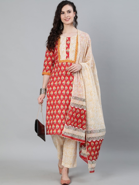 Jaipur Kurti Women Red Floral Printed Pure Cotton Kurta with Trousers & With Dupatta
Jaipur Kurti Women Red Floral Printed Pure Cotton Kurta with Trousers & With Dupatta