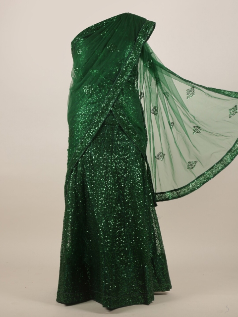Pothys Green Embellished Sequinned Net Heavy Work Half Saree