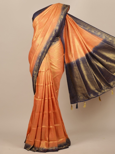 Pothys Women Orange & Grey Jute Silk Woven Designed saree