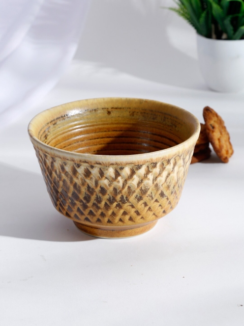 Fabindia Brown & Grey Textured Jaksh Glazed Ceramic Glossy Bowl