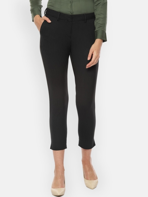 Allen Solly Woman Women Black Striped Slim Fit Trousers