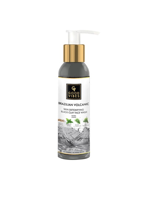 Good Vibes Brazilian Volcanic Skin Detoxifying Black Clay Face Wash 120 ml, Transparent