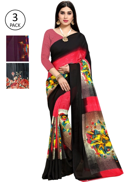 KALINI Pack Of 3 Printed Saree, Orange