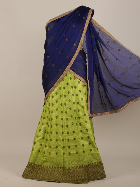 Pothys Blue & Green Ethnic Motifs Beads and Stones Half Saree