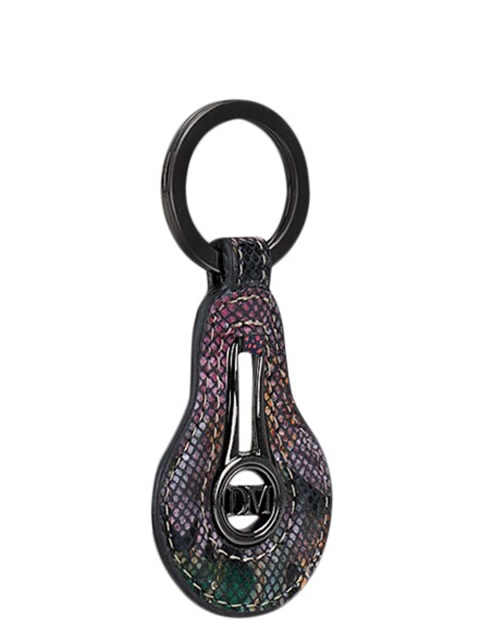 Da Milano Black & Silver-Toned Printed Genuine Leather Key Chain