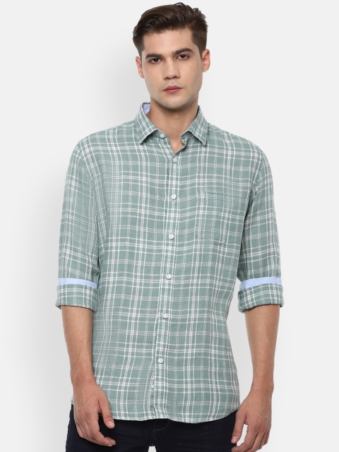 Van Heusen Sport Men Green Slim Fit Checked Casual Shirt