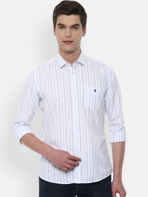 Louis Philippe Sport Men White & Blue Striped Slim Fit Casual Cotton Shirt