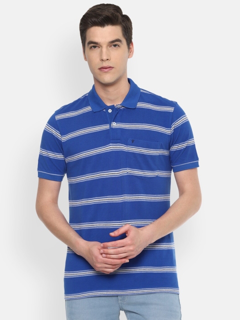 Van Heusen Sport Men Blue Off White Striped Polo Collar Cotton Pure Cotton T-shirt