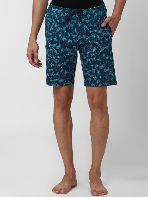 Peter England Men Blue Printed Mid-Rise Regular Shorts