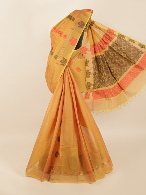 Pothys Mustard Yellow & Black Ethnic Motifs Zari Saree