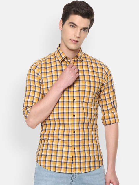 Van Heusen Men Yellow Slim Fit Checked Casual Shirt