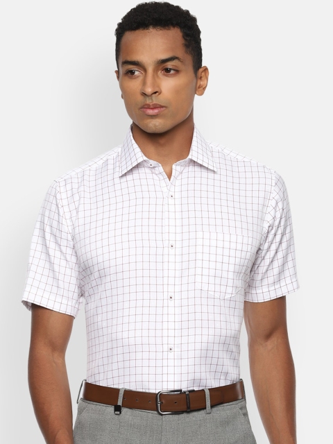 Van Heusen Men White Grid Tattersall Checks Checked Casual Shirt