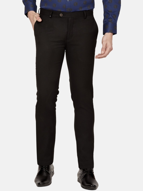 Oxemberg Men Black Slim Fit Formal Trousers