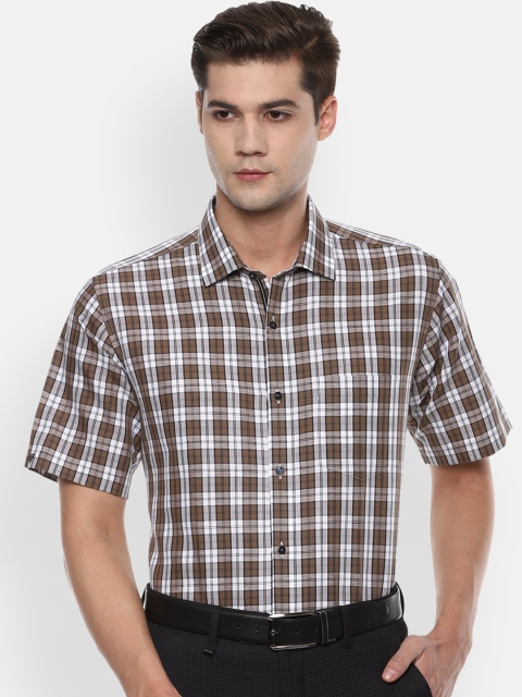 Van Heusen Men Brown Checked Casual Shirt
