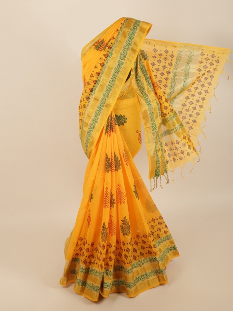 Pothys Yellow & Green Printed Saree