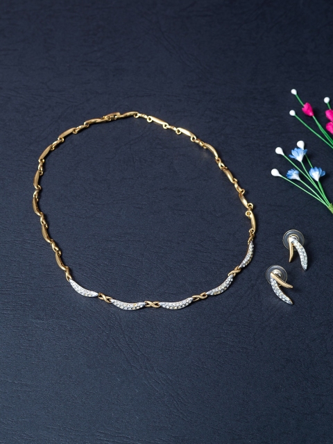 Golden Peacock Gold-Toned White Stone-Studded Jewellery Set