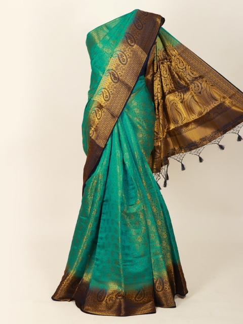 Pothys Sea Green & Navy Blue Ethnic Motifs Zari Art Silk Banarasi Saree