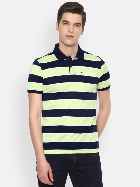 Van Heusen Sport Men Lime Green & Black Striped Polo Collar Cotton T-shirt