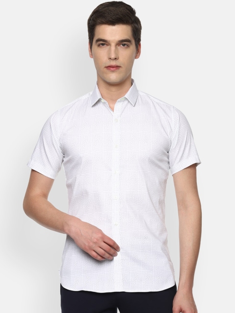 V Dot Men White Slim Fit Printed Casual Shirt