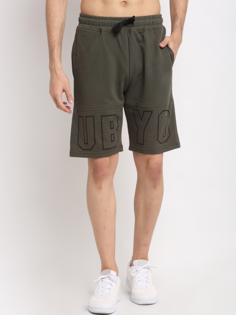 Club York Men Olive Green Printed Mid-Rise Sports Shorts