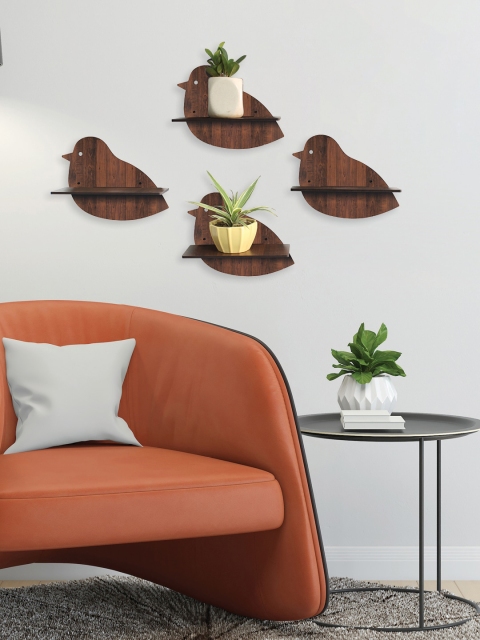 RANDOM Set Of 4 Brown MDF Birds Shaped Basic Wall Plant/Flower Shelf