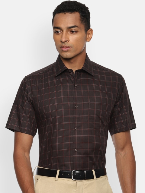 Van Heusen Men Brown Checked Formal Shirt