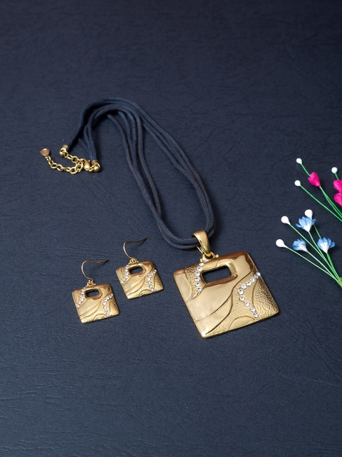Golden Peacock Gold-Toned & White Stone-Studded Jewellery Set