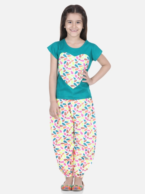 BownBee Girls Blue & White Printed Top with Pyjamas