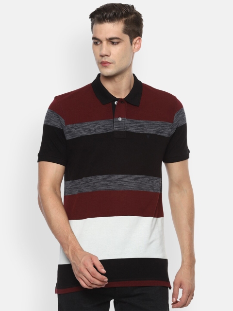 Van Heusen Sport Men Maroon & Black Colourblocked Polo Collar Cotton T-shirt