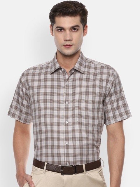 Van Heusen Men Beige Checked Cotton Formal Shirt