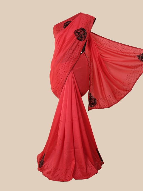 Pothys Pink & Black Beads and Stones Embellished Art Silk Saree