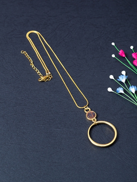 Golden Peacock Gold-Toned Circular-Shaped Pendant With Chain
