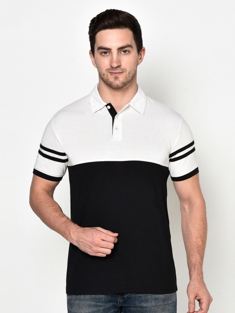 ELEGANCE Men White And Black Polo Collar T-shirt